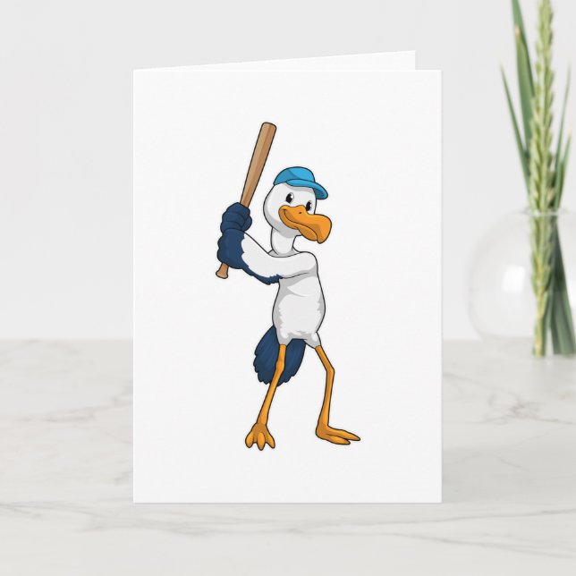 Stork at Baseball with Baseball bat Card (Front)
