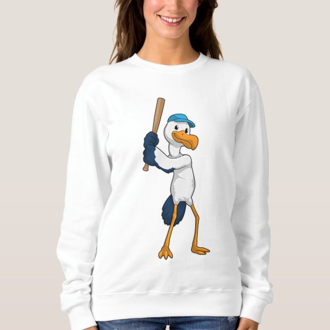Stork at Baseball with Baseball bat Sweatshirt (Front)