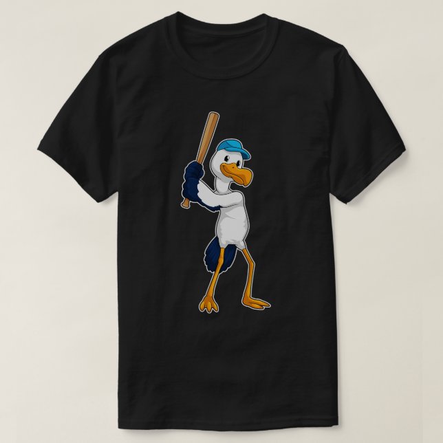 Stork at Baseball with Baseball bat T-Shirt (Design Front)
