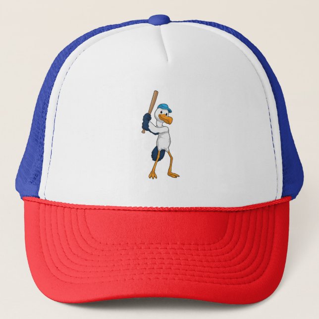 Stork at Baseball with Baseball bat Trucker Hat (Front)