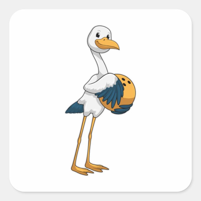 Stork at Bowling with Bowling ball Square Sticker (Front)