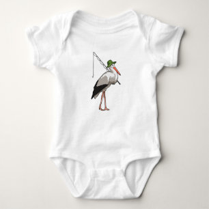 Stork at Fishing with Fishing rod Baby Bodysuit