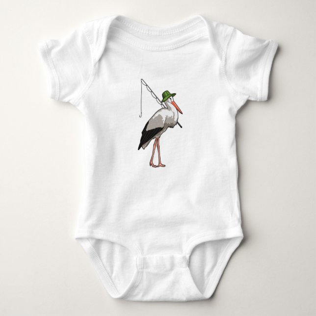 Stork at Fishing with Fishing rod Baby Bodysuit (Front)