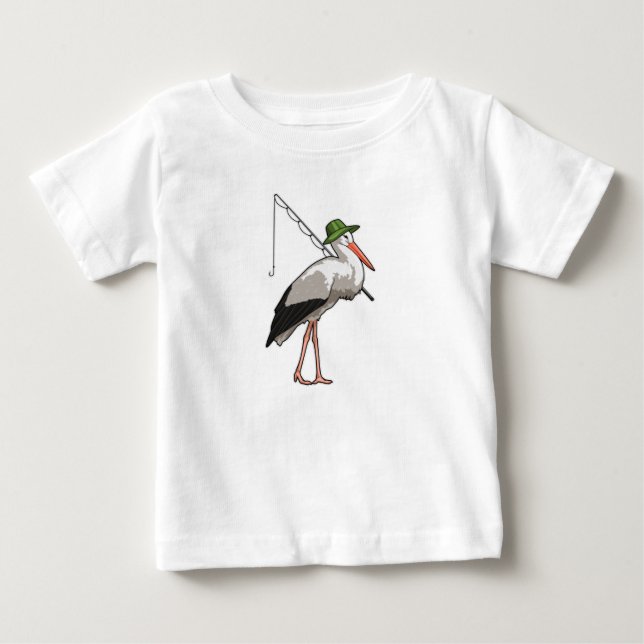 Stork at Fishing with Fishing rod Baby T-Shirt (Front)