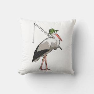 Stork at Fishing with Fishing rod Cushion