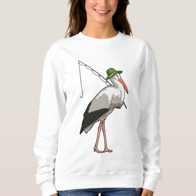 Stork at Fishing with Fishing rod Sweatshirt (Front)