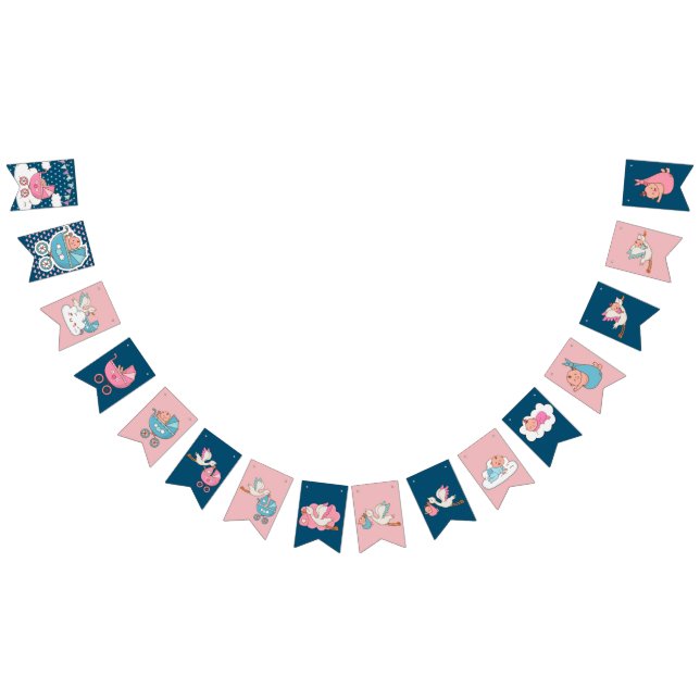 Stork Babies Pink and blue baby shower Bunting (All)