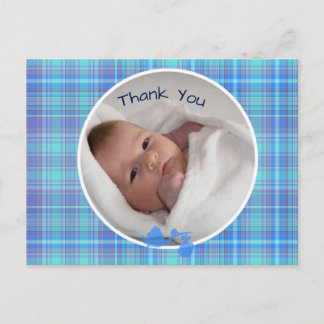 Stork baby boy photo announcement postcard