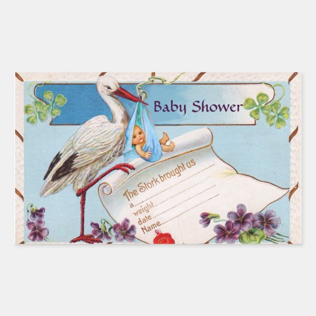 STORK BABY BOY SHOWER 2 RECTANGULAR STICKER (Front)