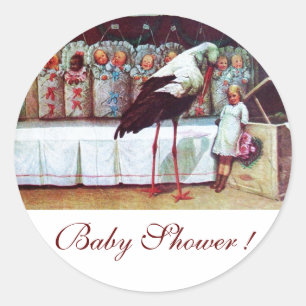 STORK BABY BOY SHOWER 3 white Classic Round Sticker