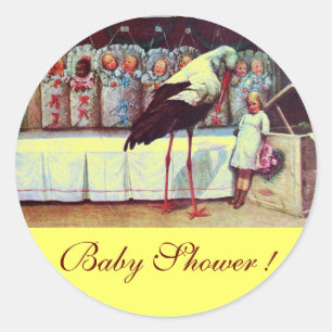 STORK BABY BOY SHOWER 3 yellow Classic Round Sticker