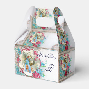 STORK BABY BOY SHOWER BLUE GEM MONOGRAM White Favour Box