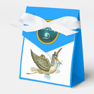 STORK BABY BOY SHOWER BLUE GEM STONE MONOGRAM FAVOUR BOX