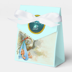 STORK BABY BOY SHOWER BLUE GEM STONE MONOGRAM FAVOUR BOX
