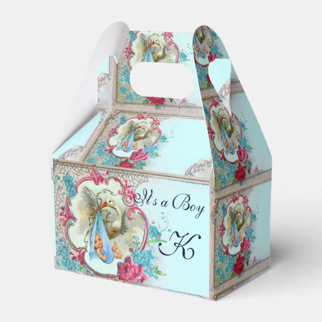 STORK BABY BOY SHOWER BLUE MONOGRAM FAVOUR BOX (Front Side)