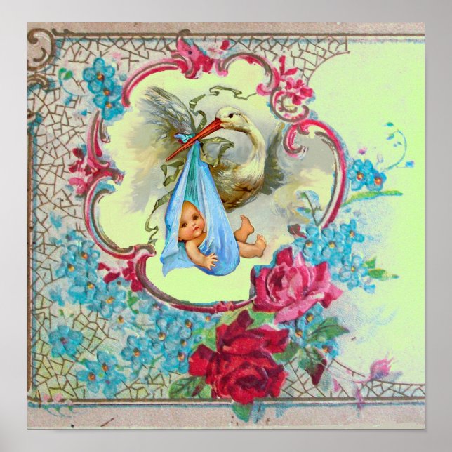 STORK BABY BOY SHOWER green Poster (Front)