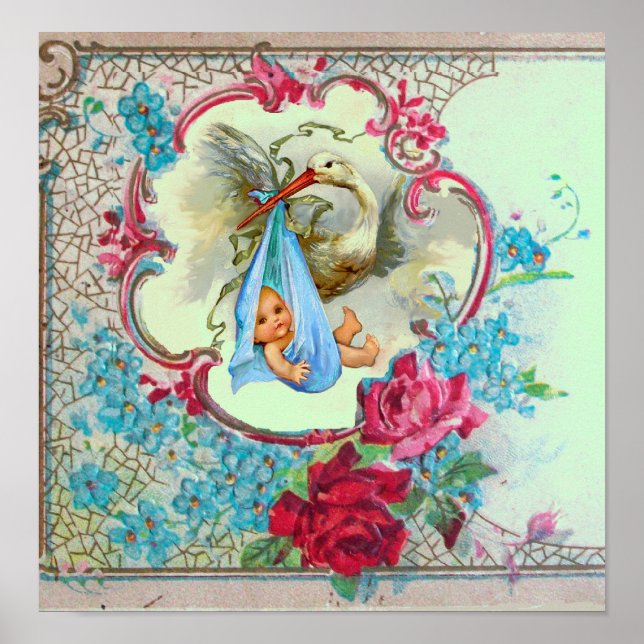 STORK BABY BOY SHOWER green Poster (Front)