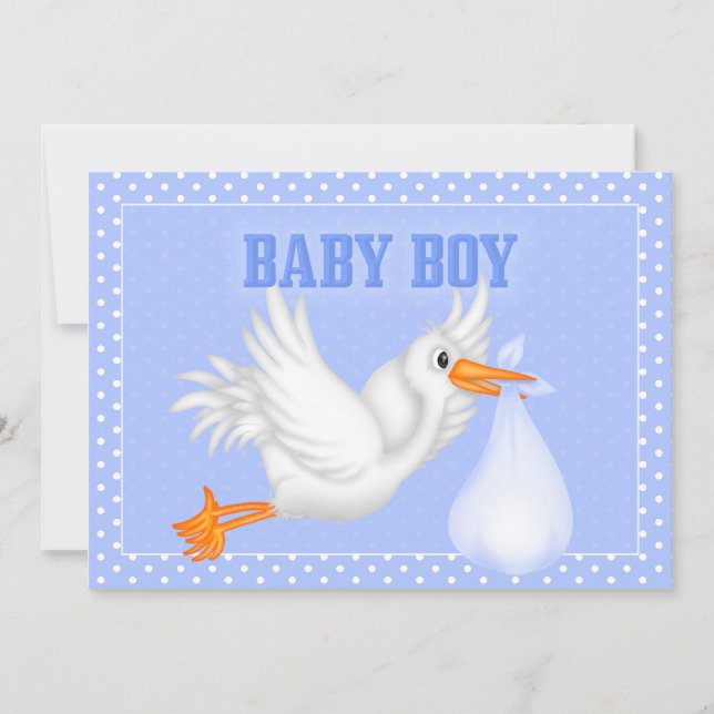 Stork Baby Boy Shower Invitation (Front)
