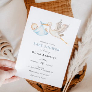Stork Baby Boy Shower Invitation