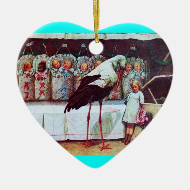 STORK BABY BOY SHOWER MONOGRAM  Blue Aquamarine Ceramic Tree Decoration (Front)