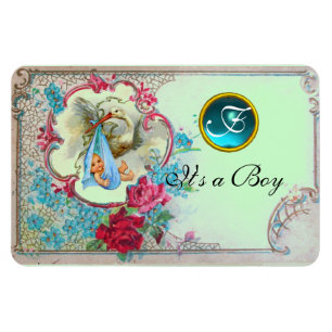 STORK BABY BOY SHOWER MONOGRAM,green Magnet