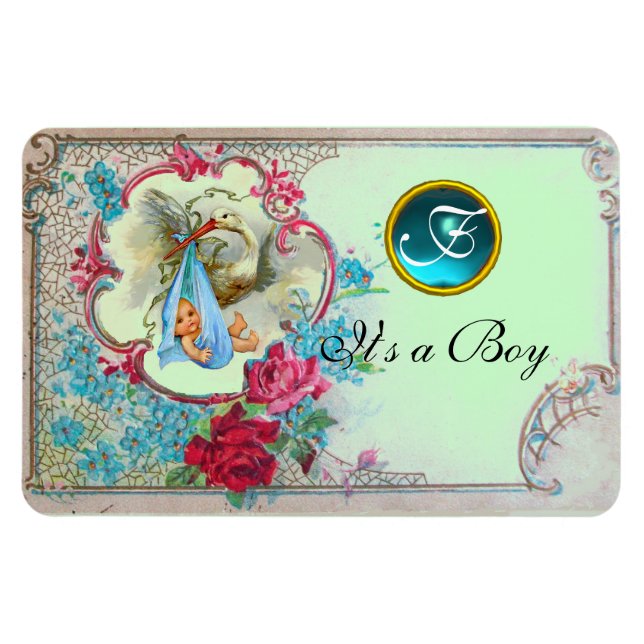 STORK BABY BOY SHOWER MONOGRAM,green Magnet (Horizontal)
