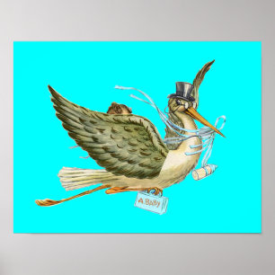 STORK BABY BOY SHOWER ,turquase Poster
