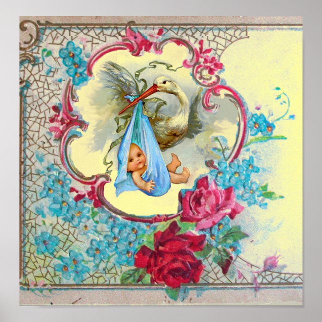 STORK BABY BOY SHOWER yellow Poster (Front)