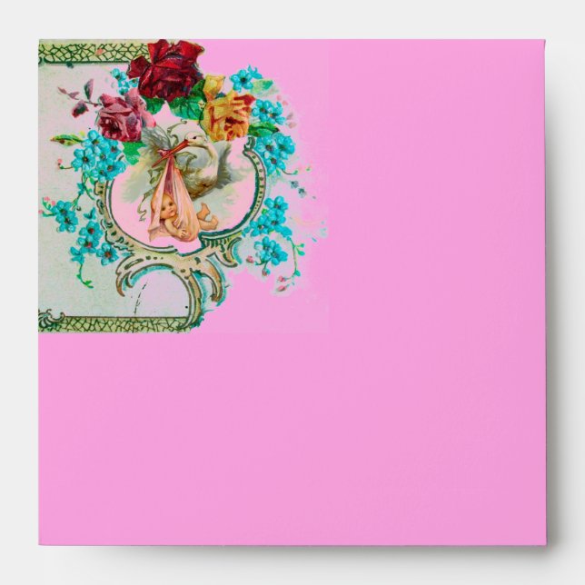 STORK BABY GIRL SHOWER 2 MONOGRAM ENVELOPE (Front)