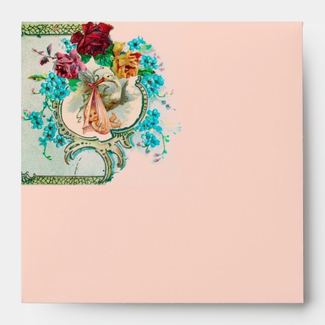 STORK BABY GIRL SHOWER 2 MONOGRAM ENVELOPES (Front)