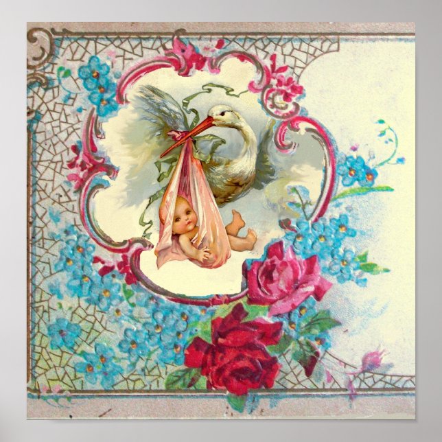 STORK BABY GIRL SHOWER Cream Poster (Front)