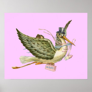 STORK BABY GIRL SHOWER ,cream Poster
