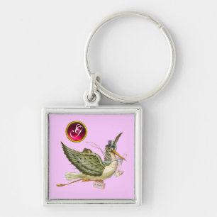 STORK BABY GIRL SHOWER GEM MONOGRAM KEY RING