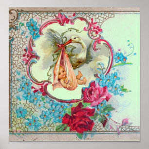 STORK BABY GIRL SHOWER Green Poster