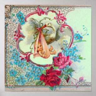 STORK BABY GIRL SHOWER Green Poster