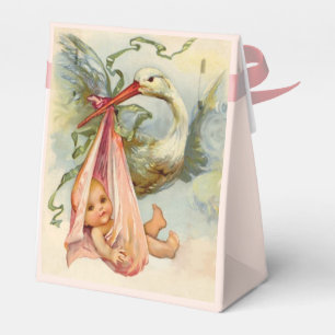 STORK BABY GIRL SHOWER PINK GEM STONE MONOGRAM FAVOUR BOX
