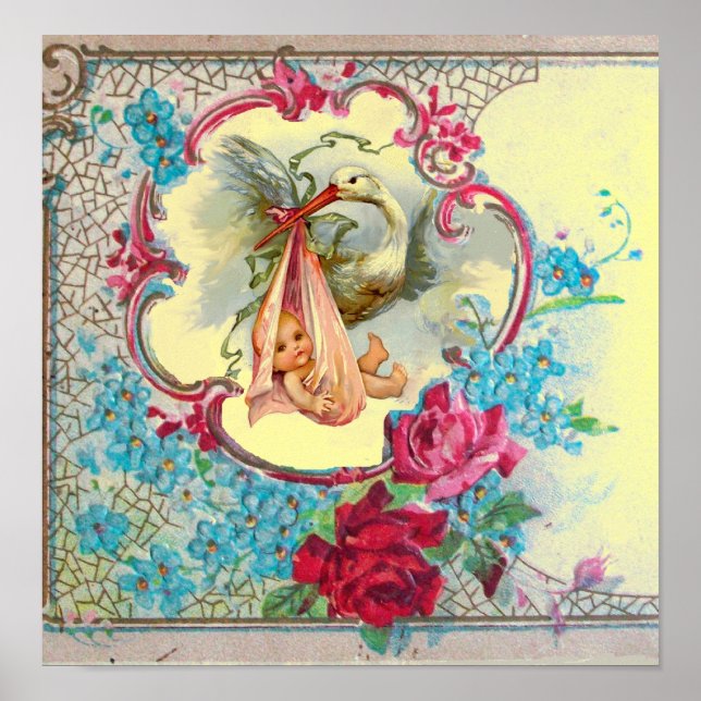 STORK BABY GIRL SHOWER Yellow Poster (Front)