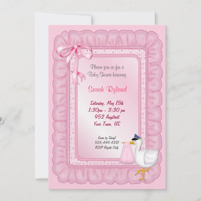 Stork Baby Invite - Pink (Front)