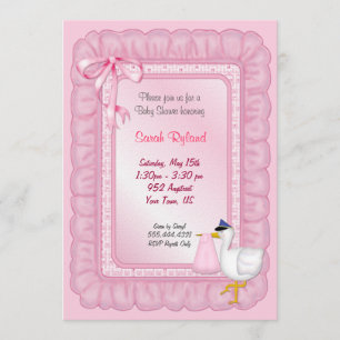 Stork Baby Invite - Pink