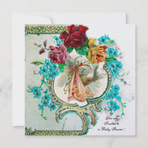 STORK BABY SHOWER 2 white ice metallic Invitation