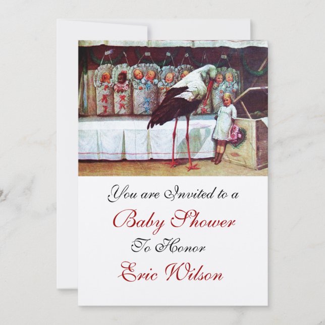 STORK BABY SHOWER 3, champagne metallic Invitation (Front)