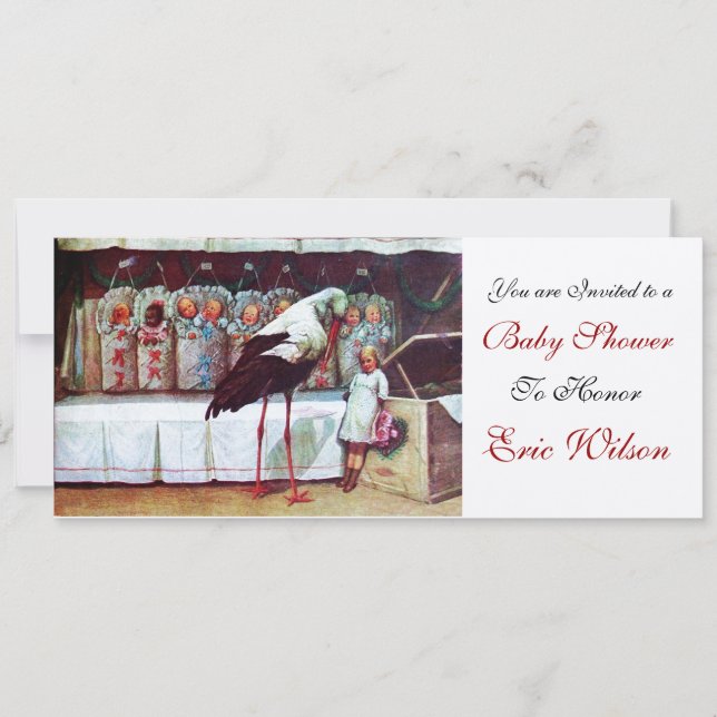 STORK BABY SHOWER 3, champagne metallic Invitation (Front)