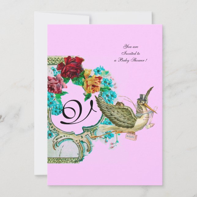 STORK BABY SHOWER 3 MONOGRAM INVITATION (Front)