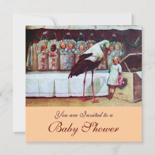 STORK BABY SHOWER 3, pink Invitation