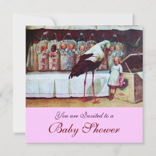 STORK BABY SHOWER 3, pink Invitation