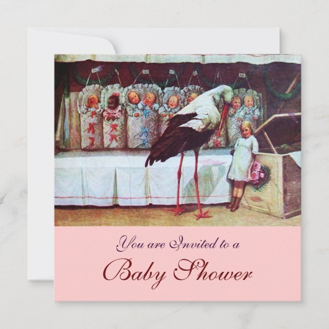 STORK BABY SHOWER 3, pink Invitation (Front)