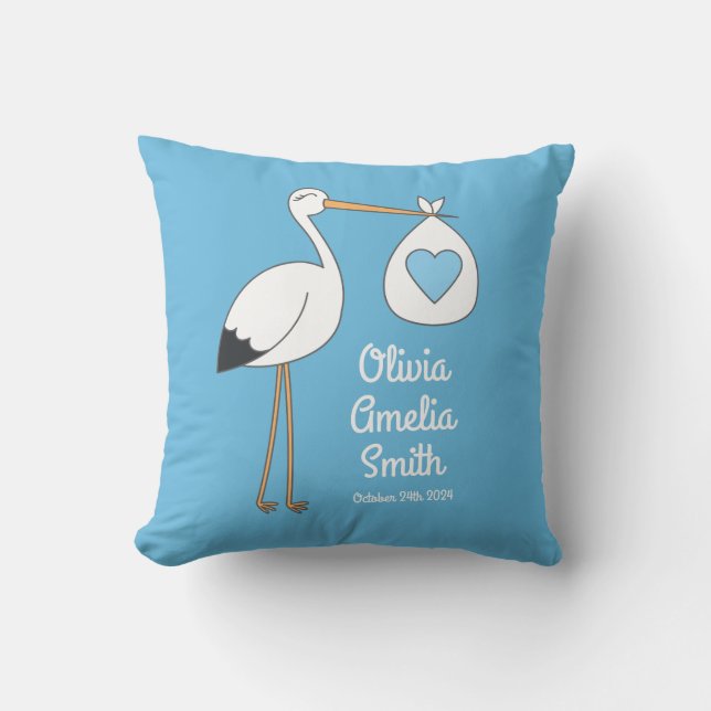 Stork Baby Shower Blue Boy Cushion (Front)