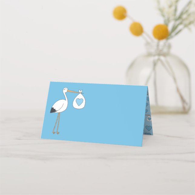 Stork Baby Shower Blue Boy Place Card (Front)