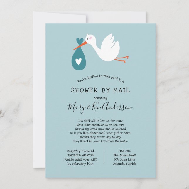 Stork Baby Shower by Mail Invitation (Front)