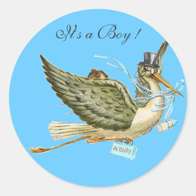STORK BABY SHOWER CLASSIC ROUND STICKER (Front)